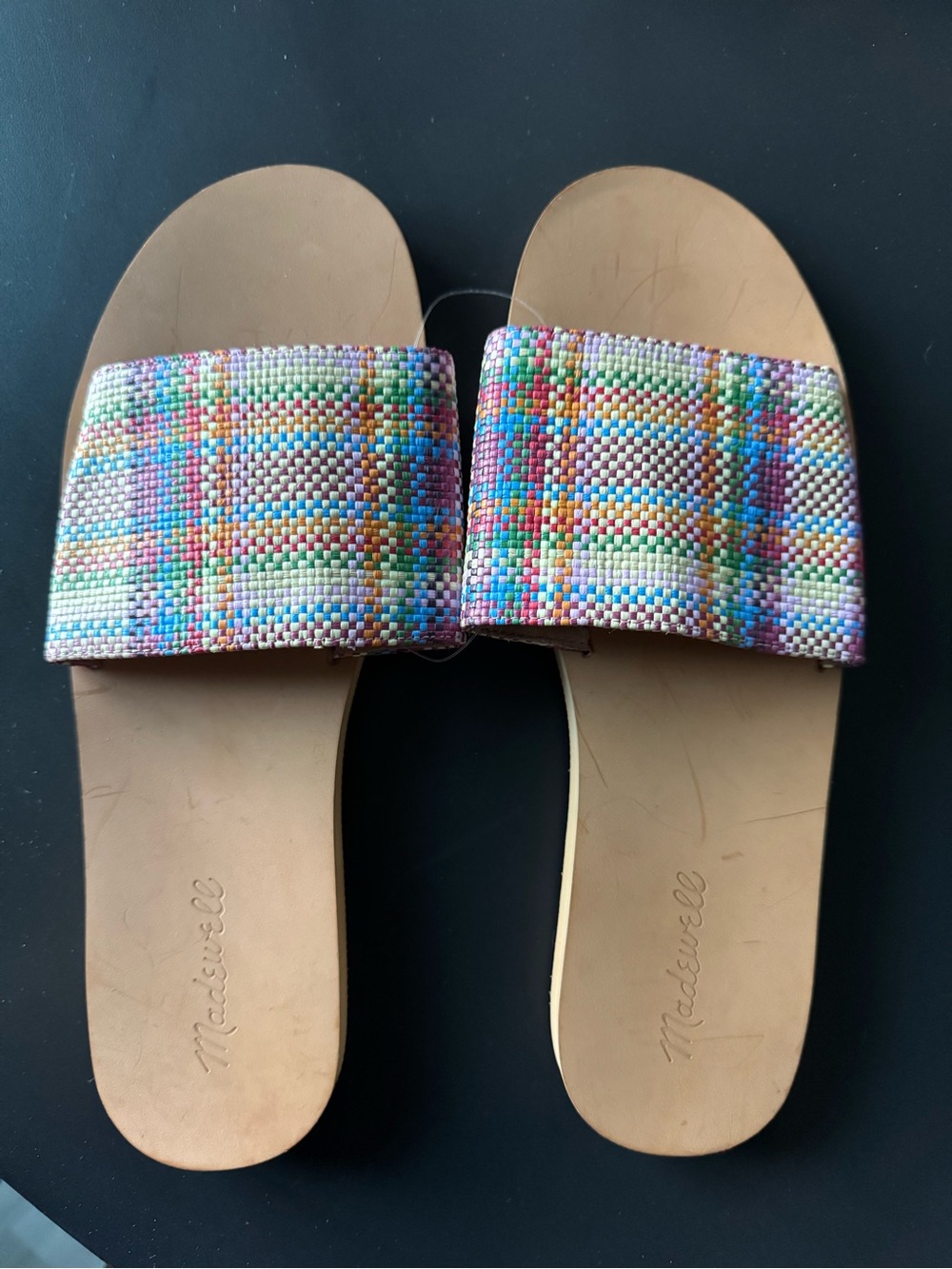 Madewell Multicolor Woven Slide Sandals - Tan Footbed
